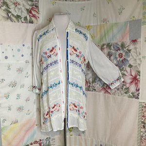 Johnny Was Floral Embroidered Button Down Blouse